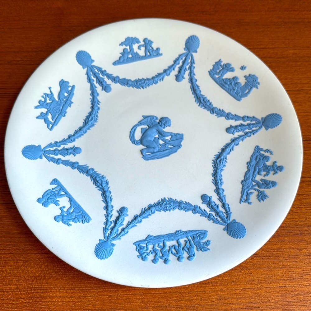 2- Vintage Wedgwood Jasperware Plate Dish Tray England Raised Relief Muses …